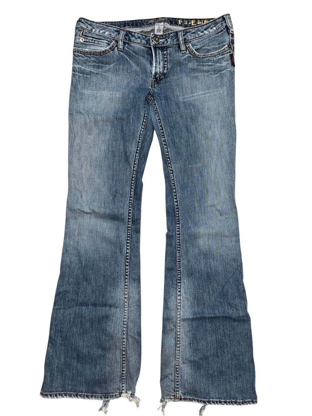 Silver Jeans Element Women’s 33/35 Low Rise Flare Jeans Distressed Raw Hem